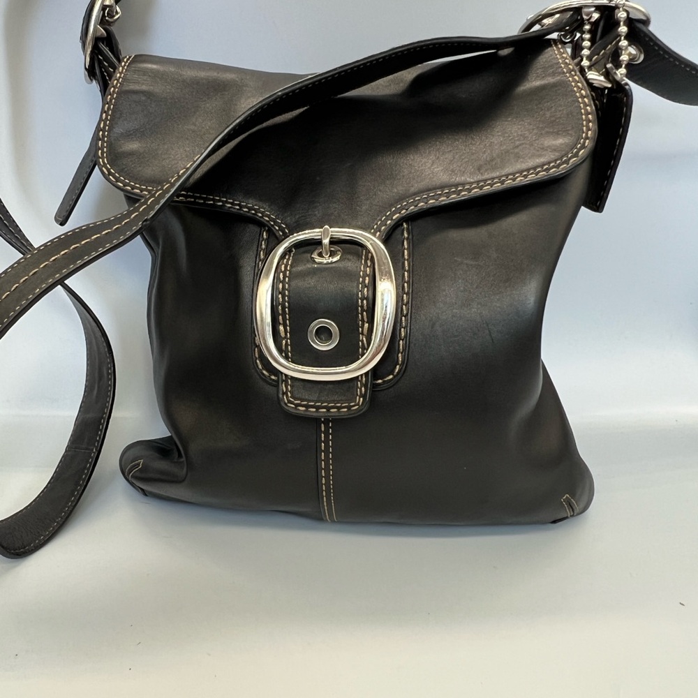 Coach Black Leather Crossbody Bag with Silver Buckle - Picture 2 of 10